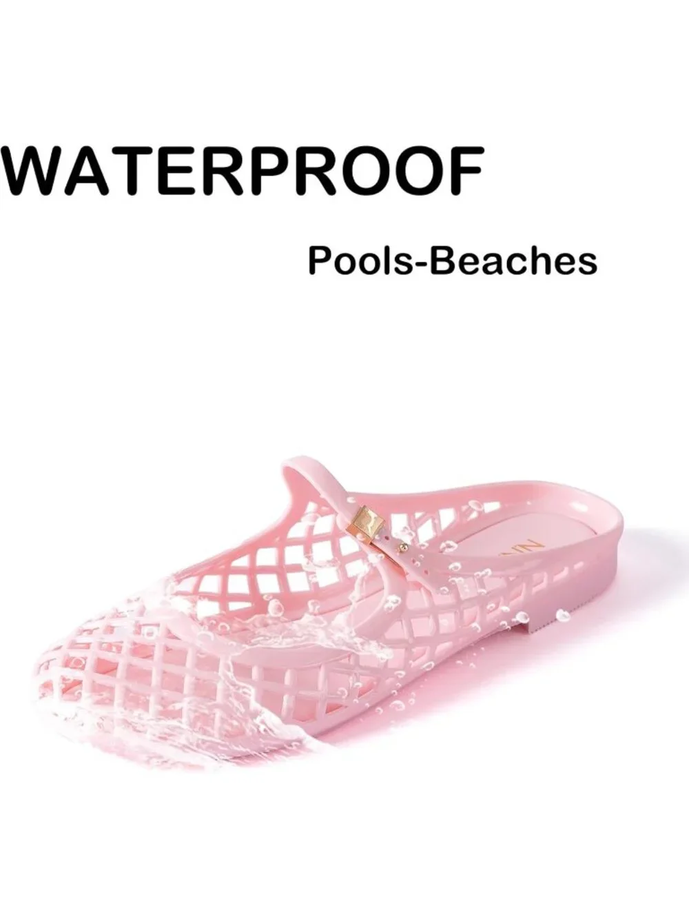 Women's Pink 1 Mary Jane Jelly Mule Flat Sandals Waterproof Beach Pool Comfort